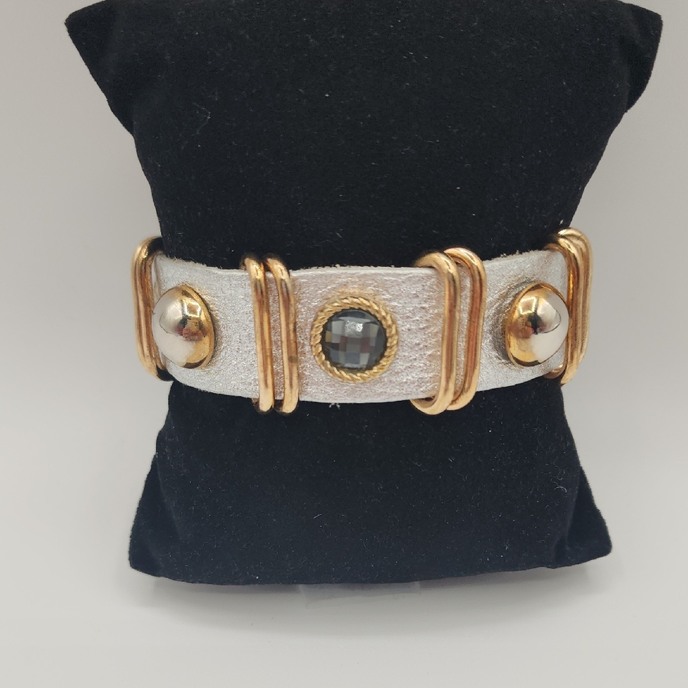 Leather Snap Gold and Silver Bracelet